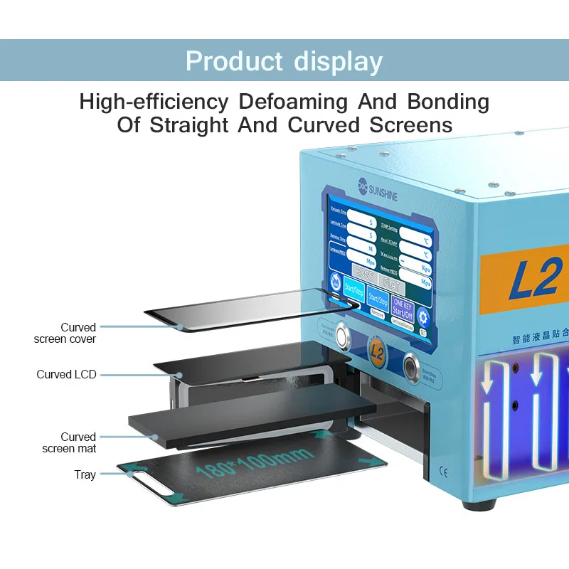 SUNSHINE L2 Smart LCD Laminating and Defoaming All-in-one Machine Built-in Vacuum Pump Below 7 Inches Curved Screen Cover Fit