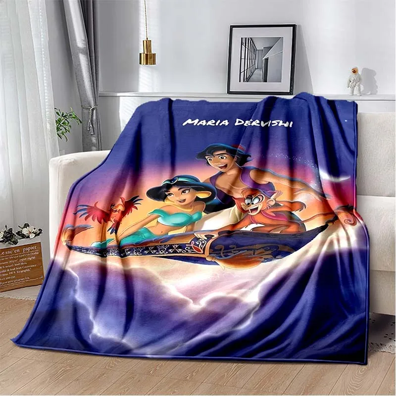 Disney Cartoon Aladdin Room Decoration Warm Blanket Comfortable Soft Portable Travel Picnic Blanket Gift for Family or Friends