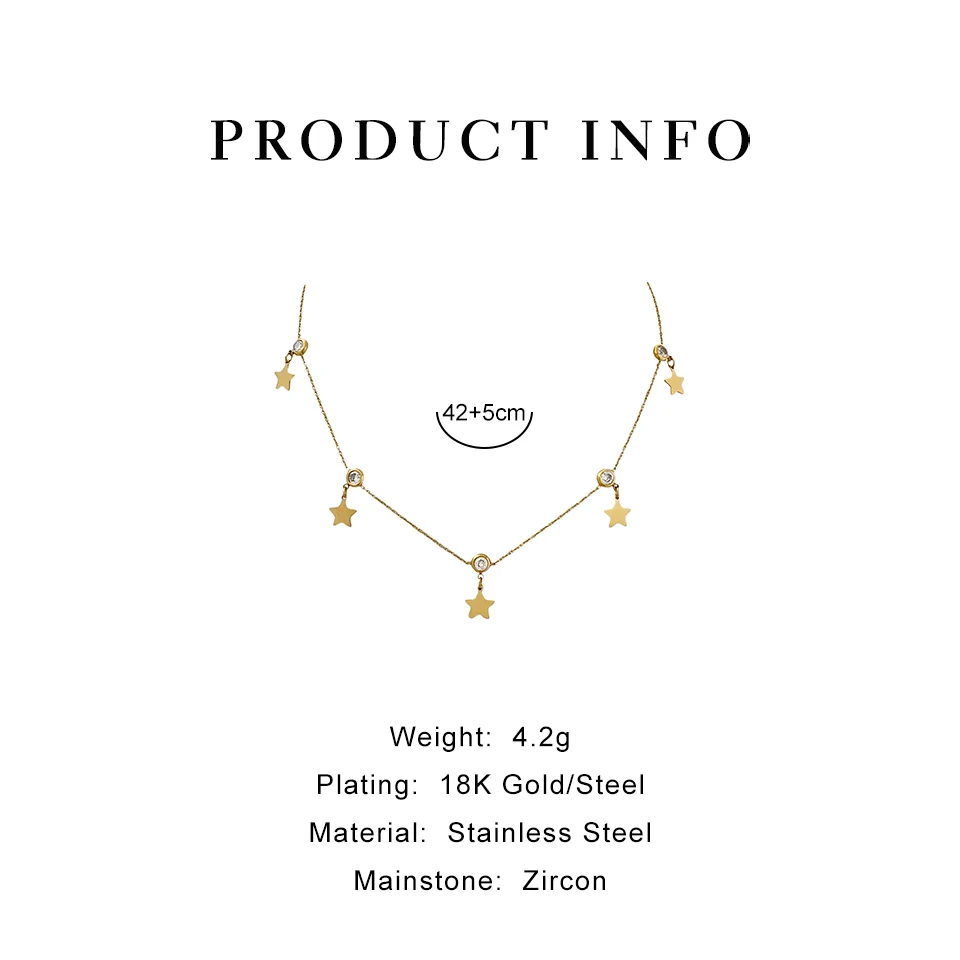 Peri'sBox Dainty Cubic Zirconia Thin Chain Necklace Delicate Star Pendant Necklaces for Women Stainless Steel Jewelry 2022 image 6