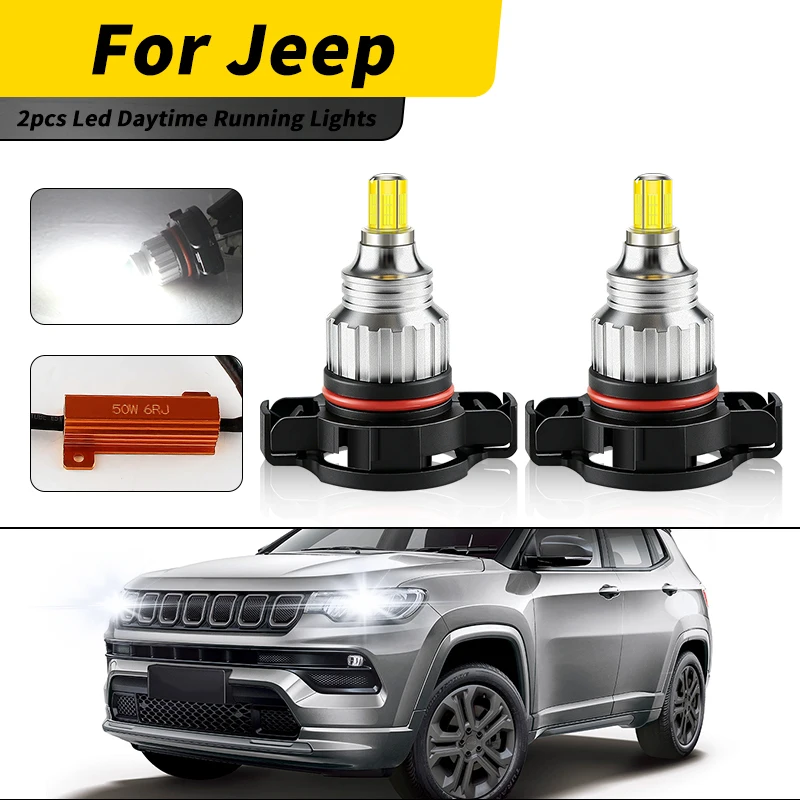 Led Daytime Running Lights White Lamp PSX24W,2504,12276 Car Bulb Canbus Error Free For Jeep Compass 2017-2021 Auto accessories