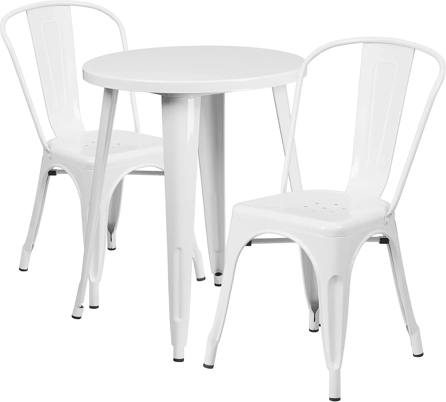 Conjunto de mesa redonda de metal branco de 24" de grau comercial para ambientes internos e externos com 2 cadeiras de café