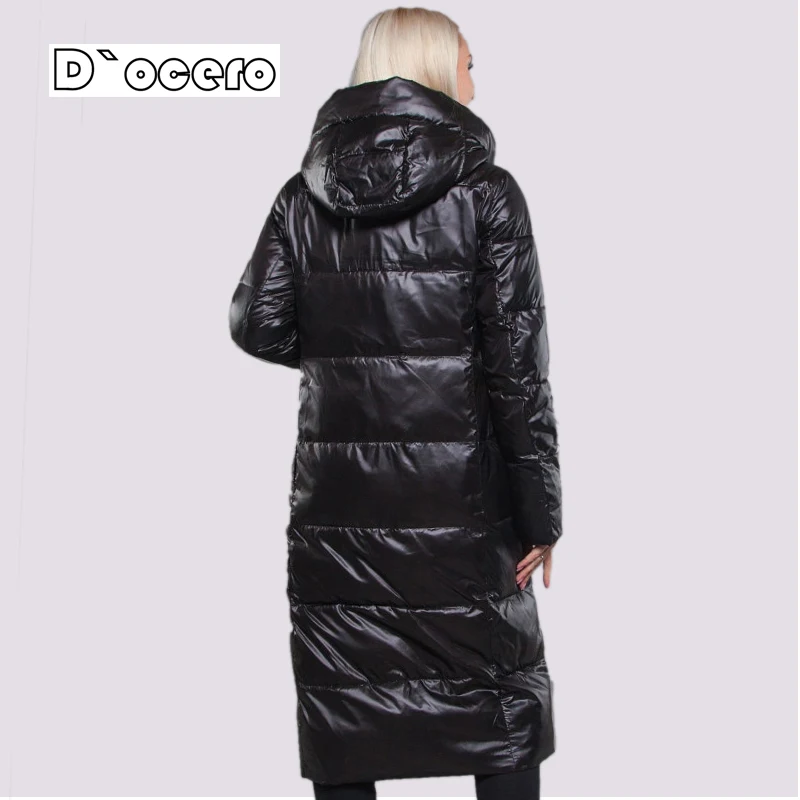 DOCERO 2022 New Fashion Winter Down Jacket Women X-Long Thick Parkas Hooded Puffer Female Padded Coat Warm Quilted Outerwear