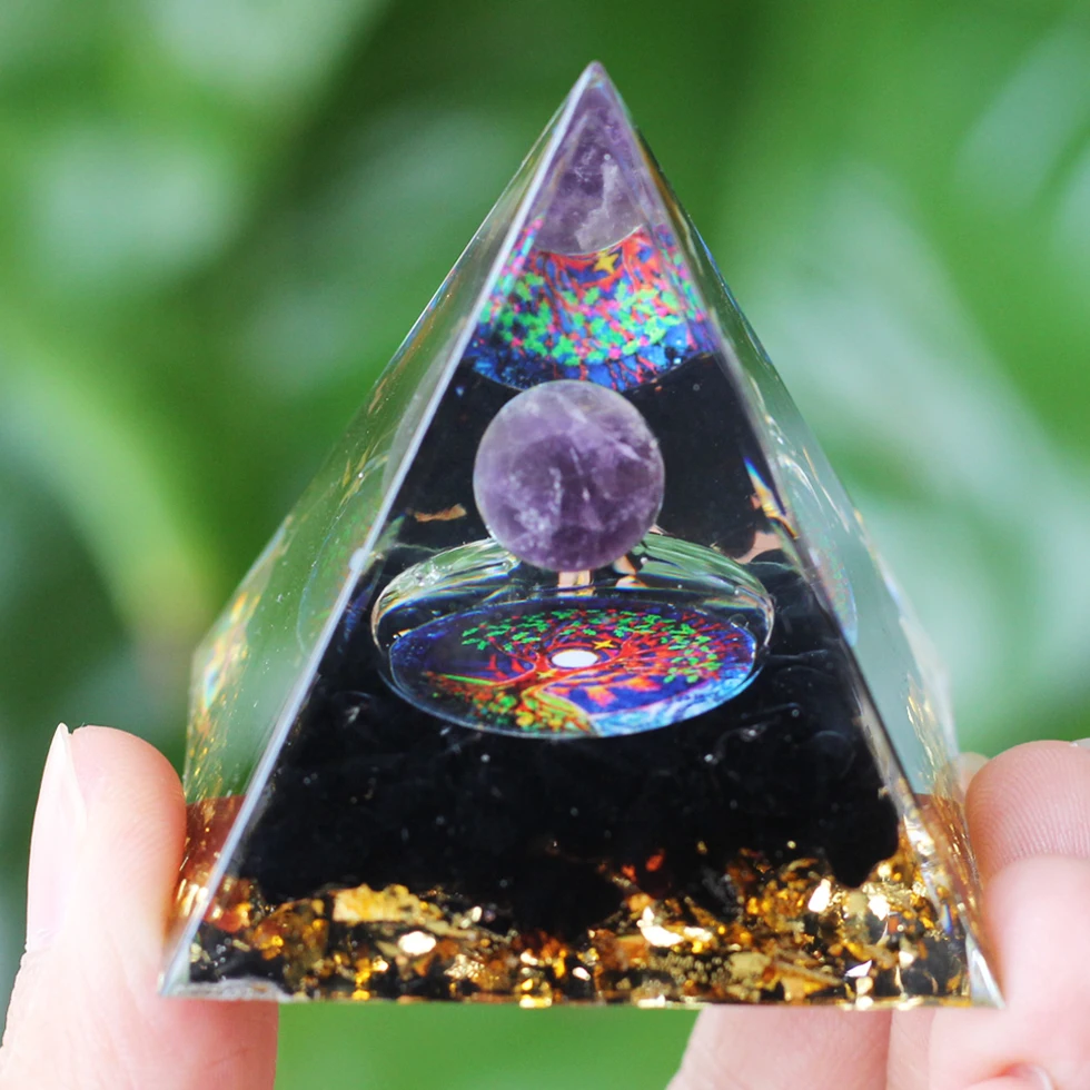 Naturstein-Amethyst-Kristall, Energiegenerator, Orgon-Pyramide für E-Energie-Schutz, Heilung, Meditation, Orgon-Kristall-Chakra