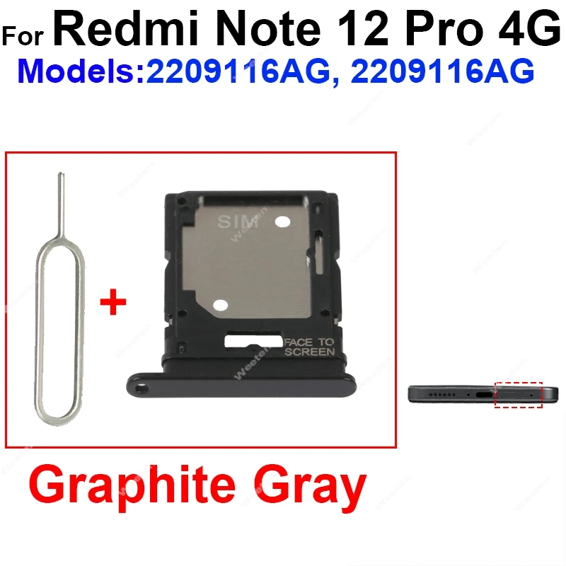 Sim Card Tray For Redmi Note 12 Pro 4G 5G Note 12 Pro+ Plus Card Reader Holder SIM Card Slot Replacement Parts