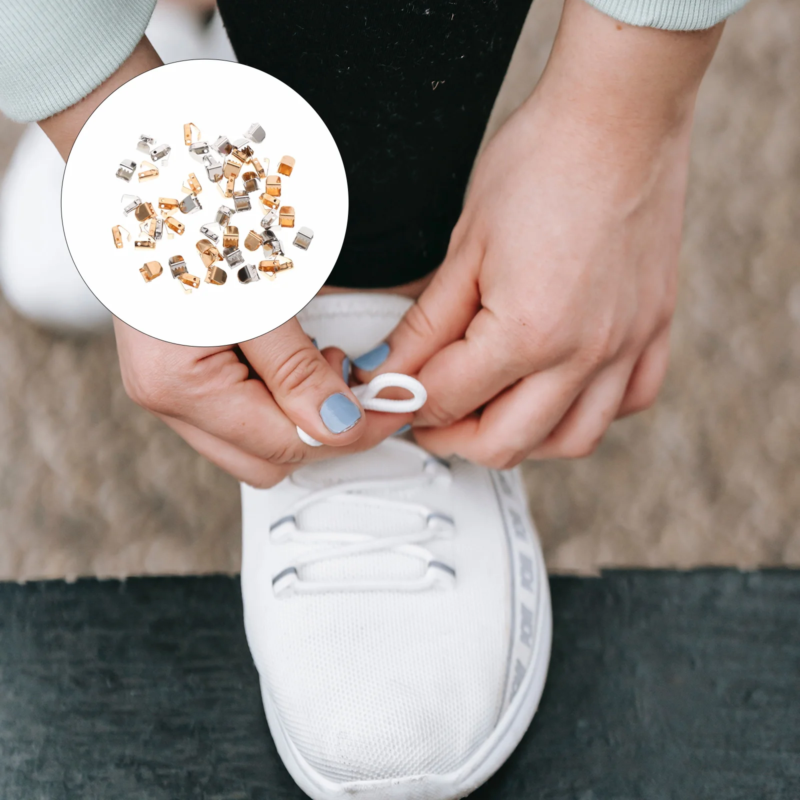 

100Pcs Shoelace Lock Buckles Stainless Steel Strong Fastening Clasp for Kids Elderly Shoe Lace Connectors Metal Shoelace Buckles