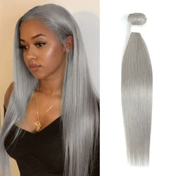 Brazilian Hair Weave Bundles Silver Grey Color Hair Bundles Straight 100% Human Hair Extension Remy Pre-Colored Weave