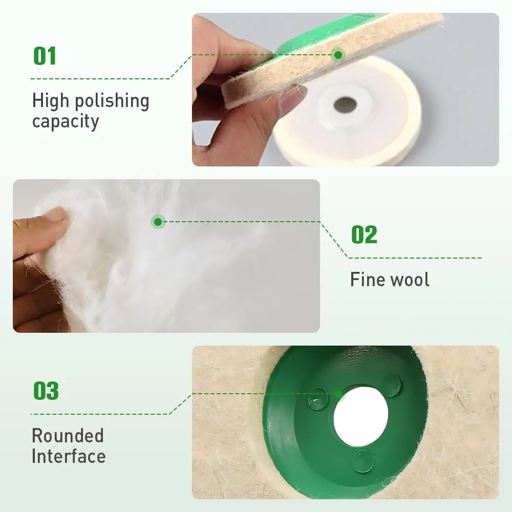Disco per lucidatura con patta in feltro di lana, cuscinetti per lucidatura in lana composita aggiornati 2025, kit abrasivo per smerigliatrice angolare 100 per M