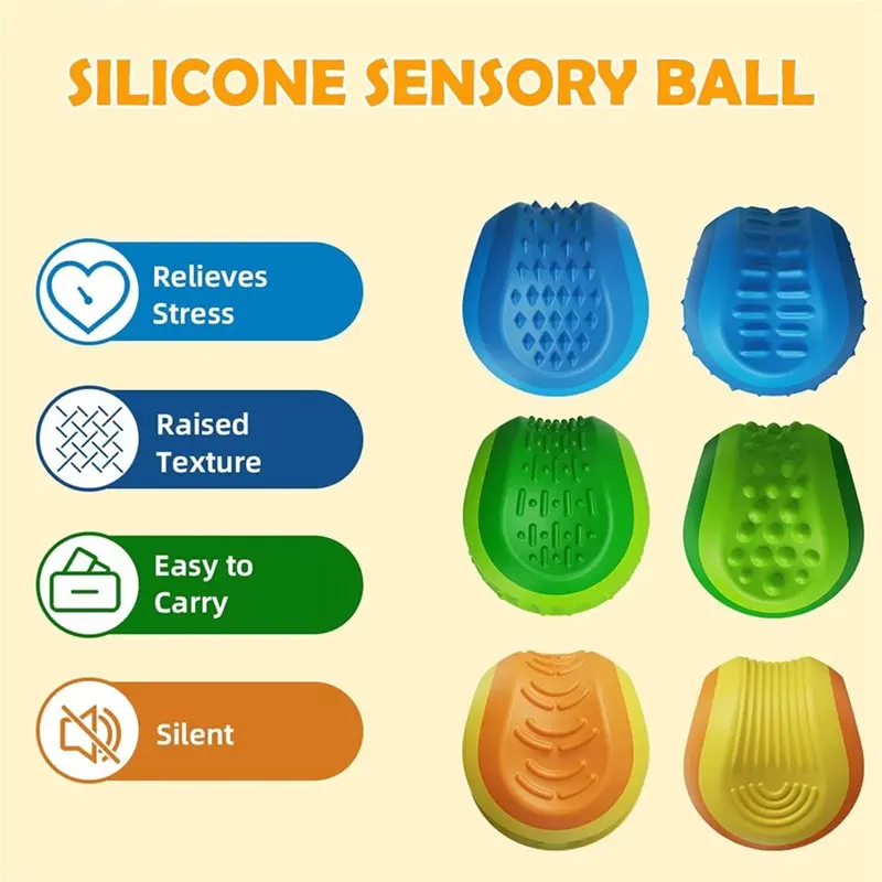 AS96-Silicone Textured Sensory Stone Balls Fidget 3PCS Calming Quiet Stress Relief For Kids Autism Children
