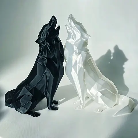 Modern Abstract Geometric Wolf Sculpture - 3D Printed Plastic Statue, For Home & Office Decor, Indoor & Outdoor Use