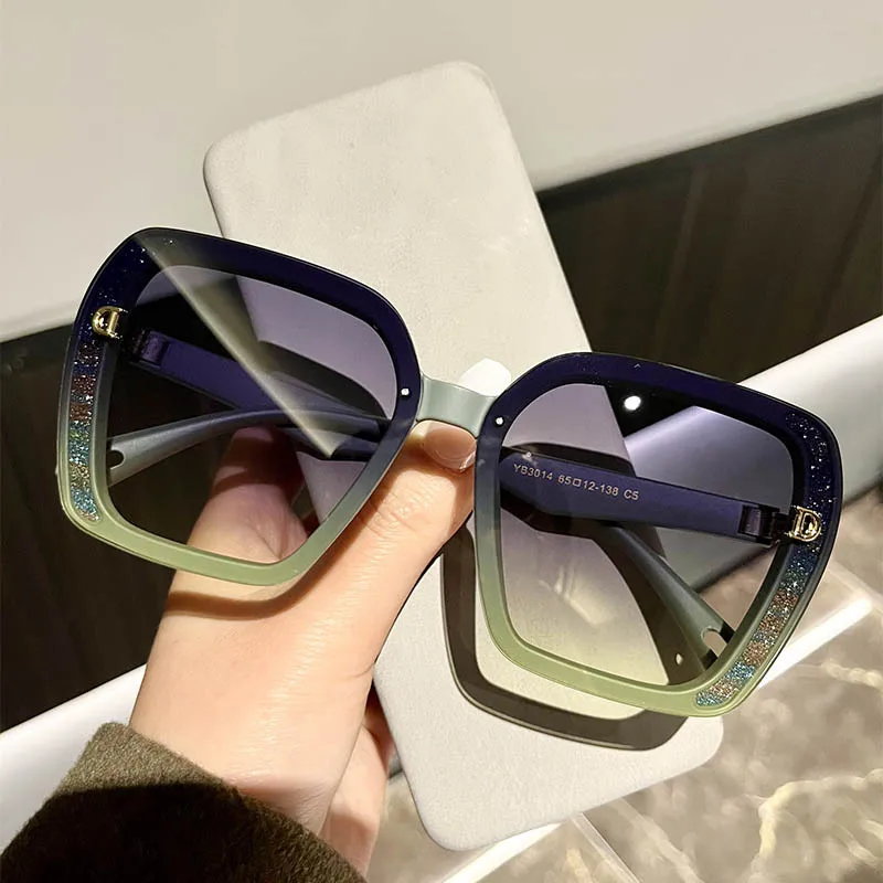 Shiny Sunglasses Fashionable Plastic Material Eyeglass Frame Large Frame Versatile Street Photo UV Resistant Sunglasses