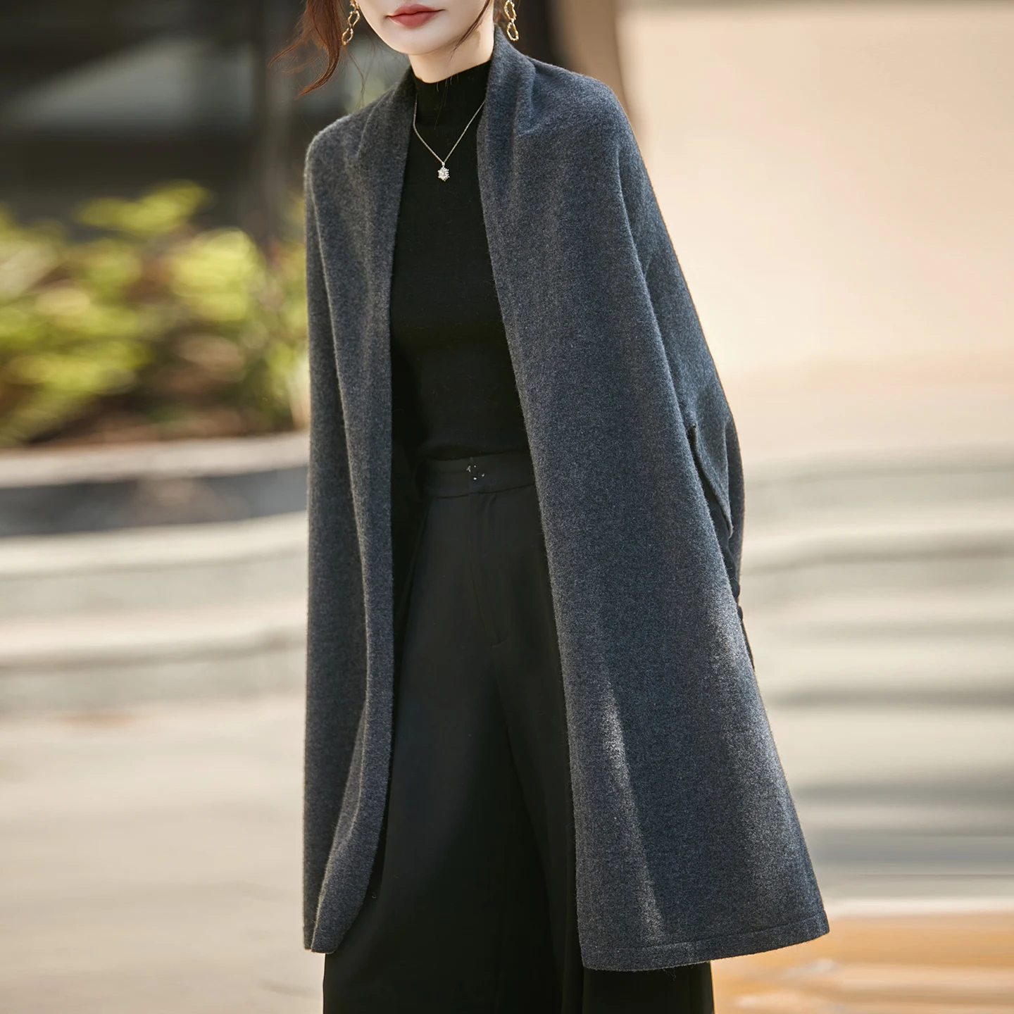 Premium Wool Cardigan Shawl Sweater Autumn Winter Women Soild Thickened Knitted Poncho Outwear Fashion Sense Of Relaxation