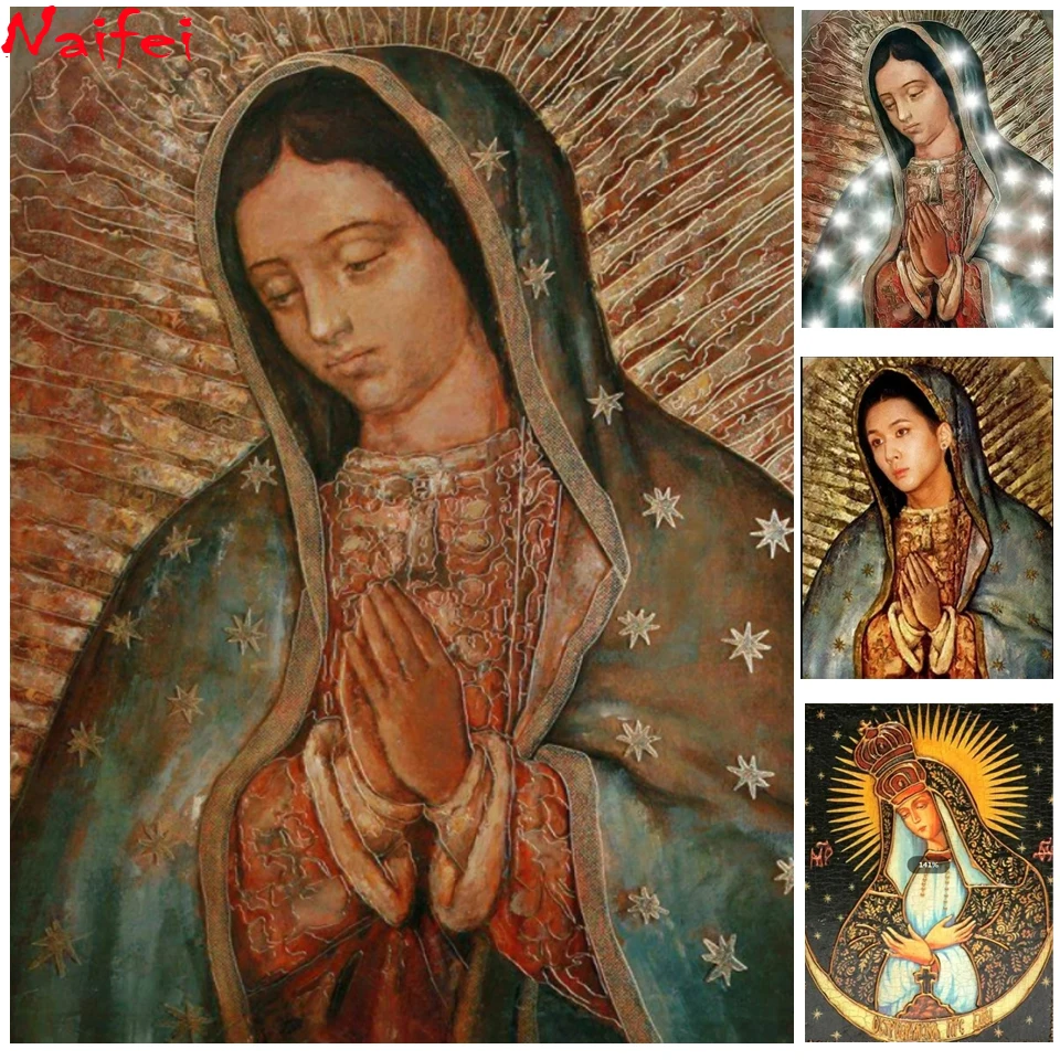 Embroidery half-length image of the Virgin of Guadalupe 5D Diy Diamond Painting Cross Stitch kits Full Square round rhinestone