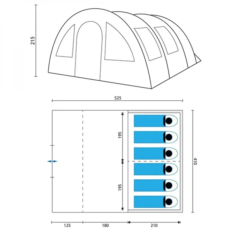 Spacious Tunnel Style Camping Tent, Large Outdoor Family Hiking Shelter With Sunroof and Detachable Front Wall