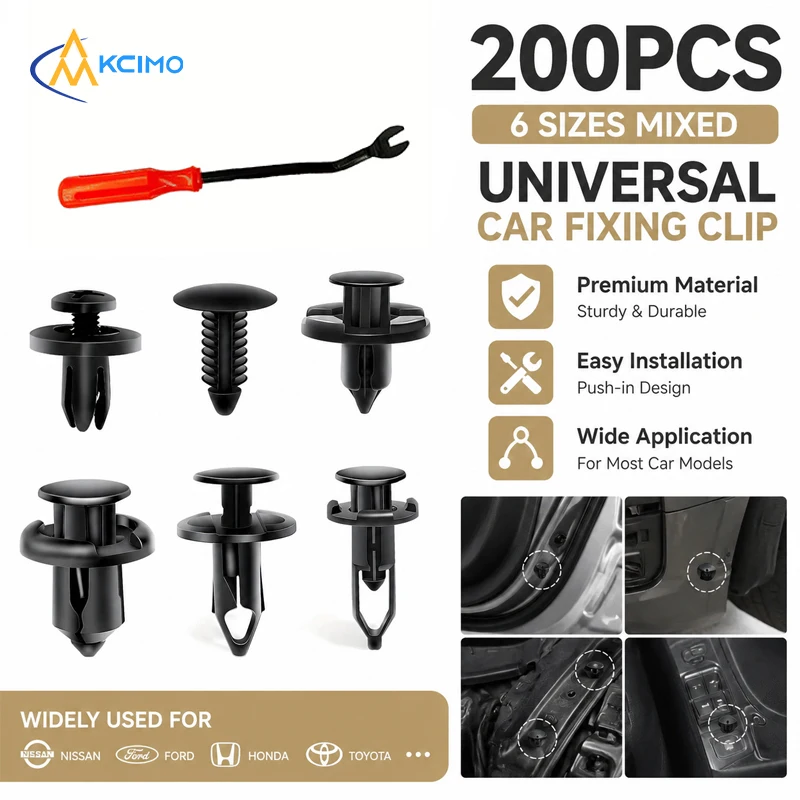 6-in-1 Mixed Car Retainer Clip Kit 200PCS Universal Auto Repair Fasteners with Removal Tool