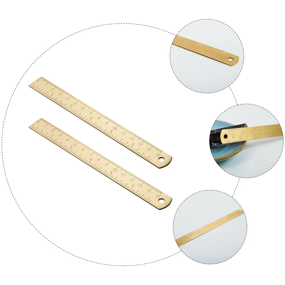 2 Pcs Brass Ruler Vintage Drawing Household Bookmark Multi-function Portable Straight