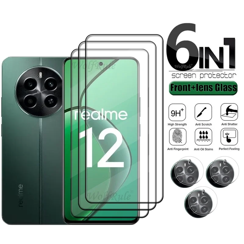 

6 в 1 для Realme 12 стекло OPPO Realme 12 Realme12 закаленное стекло полное покрытие HD 9H защита для экрана Realme 12 4G СТЕКЛО для объектива