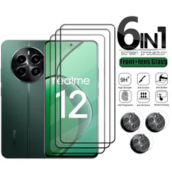 6-in-1 For Realme 12 Glass OPPO Realme 12 Realme12 Tempered Glass Full Cover Glue HD 9H Screen Protector Realme 12 4G Lens Glass
