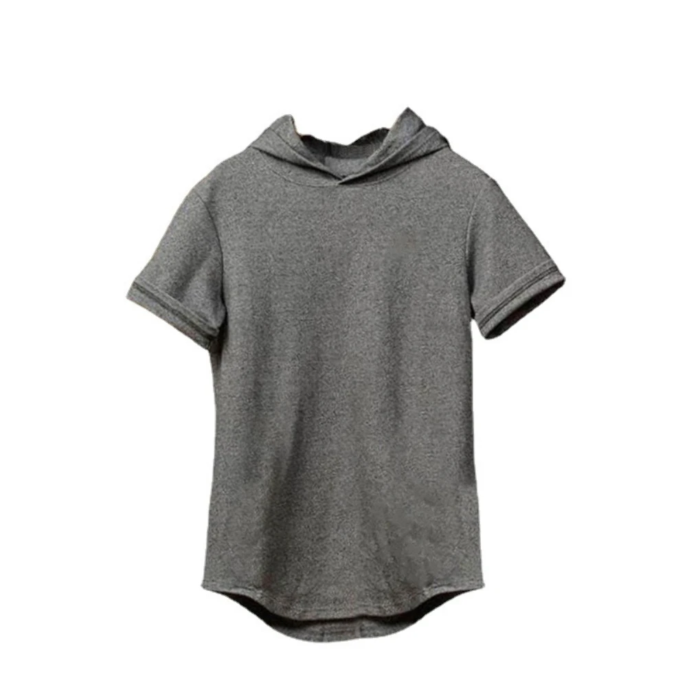 Summer Cotton Bodybuilding Muscle Hoodie Plain Gym Fitness Short Sleeve Hooded Shirts Men Sport Slim Fit Thin Breathable T-shirt