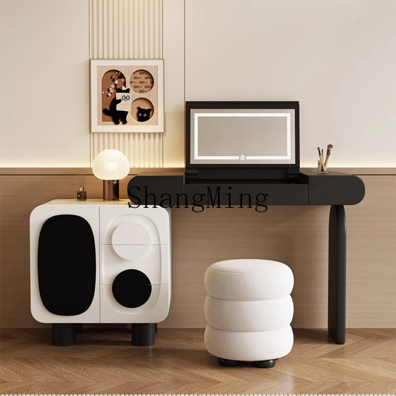 

DHY black and white dresser chest bedroom cream retro style small apartment clamshell makeup table