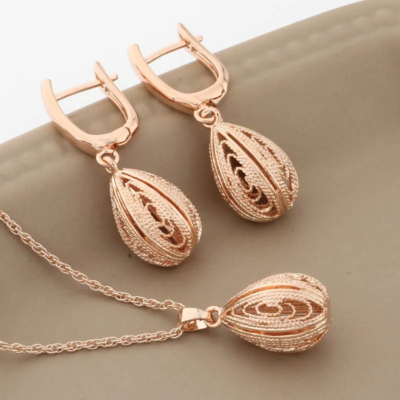 New Unique Hollow Elegant Female Set 585 Rose Gold Color Bridal Jewelry Sets Wedding Jewelry Sets Daily Modern Women's Earrings image 3