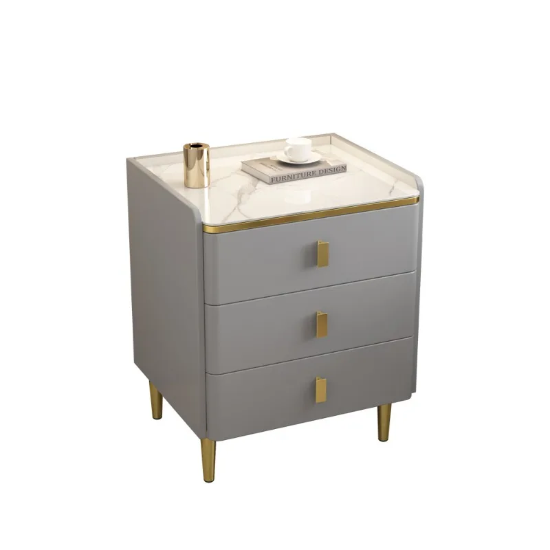 Cream style bedside table simple modern light luxury bedroom solid wood three drawers slate small household new bedside table