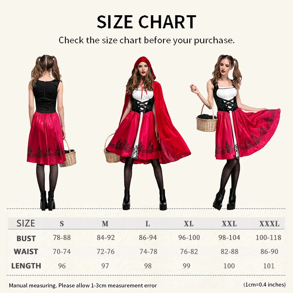 زي الرداء الأحمر للبالغين - فستان حكاية قوطي مثير مع كيب - زي تنكري للهالوين