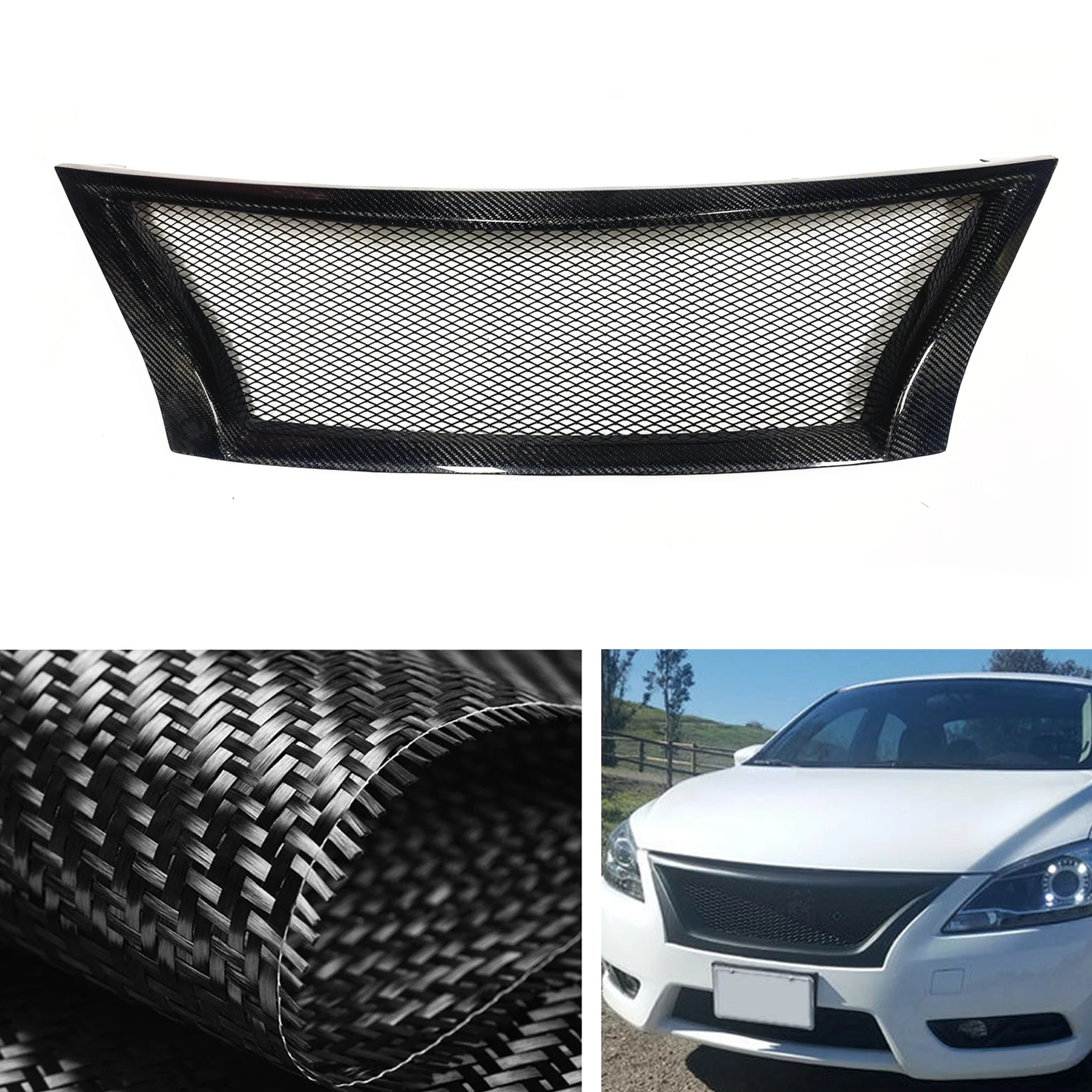 

Front Grille Racing Grills For Nissan Sentra 2013-2015 Honeycomb Style Real Carbon Fiber/Fiberglass Upper Bumper Hood Mesh Grid