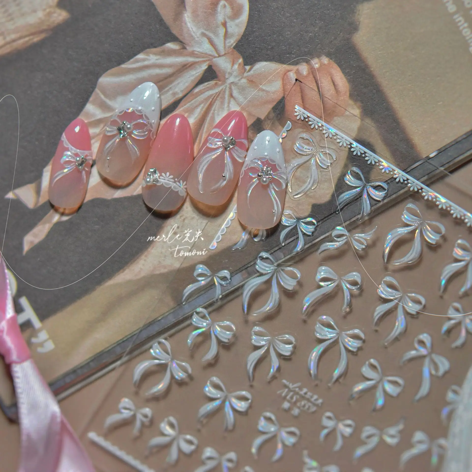 

Exquisite Dimensional Nail Stickers Dreamy Sweet Style Nail StickersButterfly Bow Self Adhesive Manicure Accessories Decals DIY