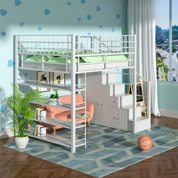 Nordic bed, iron bunk apartment, bed, table, multifunctional elevated bed, double single upper duplex attic