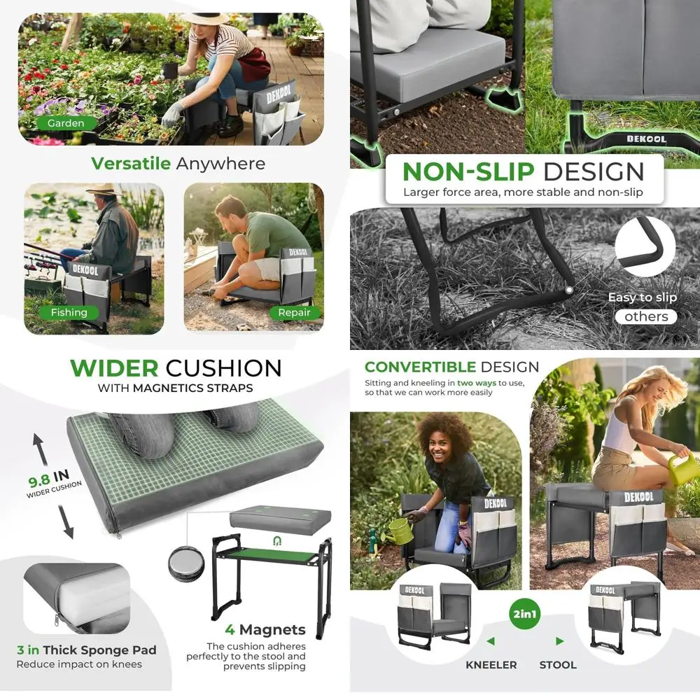 

Прочное садовое сиденье с толстой подушкой, двойная сумка для инструментов, портативная садовая скамейка для посадки и прополки