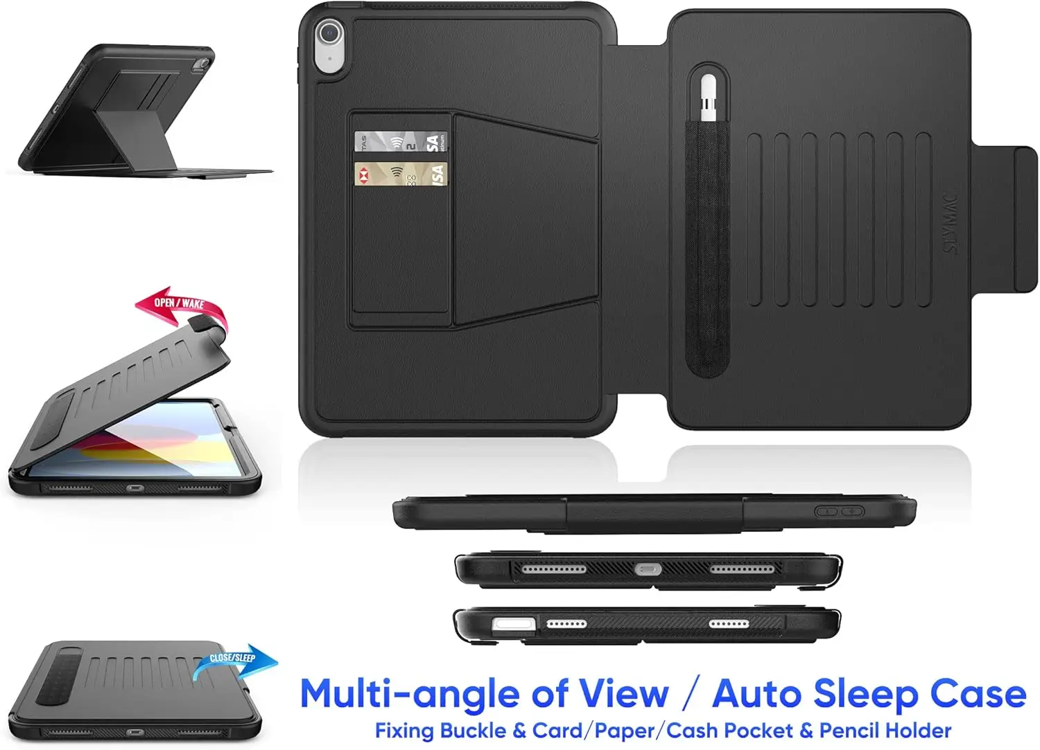 Case for iPad 10th Generation 10.9'',Strong Magnetic Auto Sleep Shockproof Case with Absorbing Multi-Angles Stand, Pen Holder