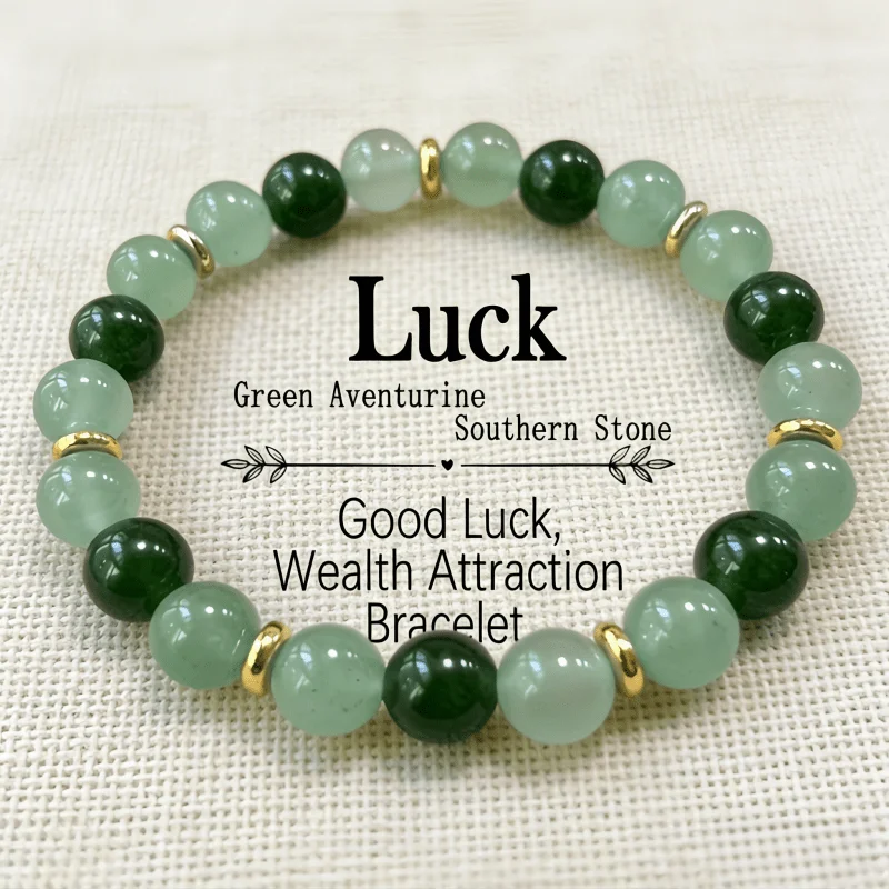 Lucky Bracelet, Handmade, Made with Natural Green Aventurine and Moonstone Beads, Symbolizes Good Luck and Prosperity, Creativit