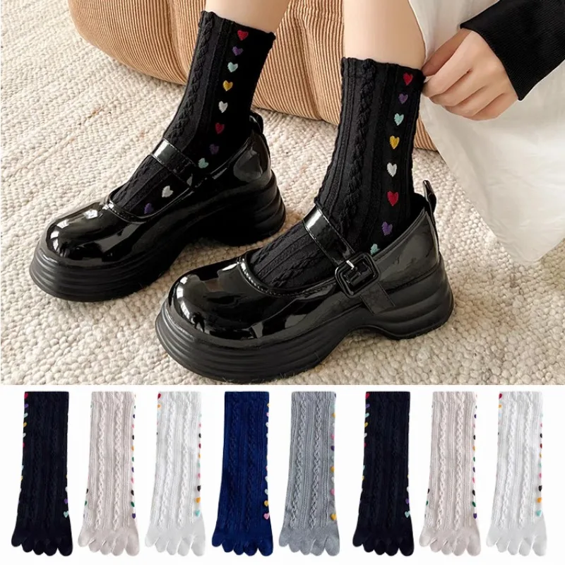 

Y2K Colorful Love Heart Embroidery Five Finger Socks Harajuku Women Girls INS Trendy Split Toe Socks High Quality Mid Tube Sock