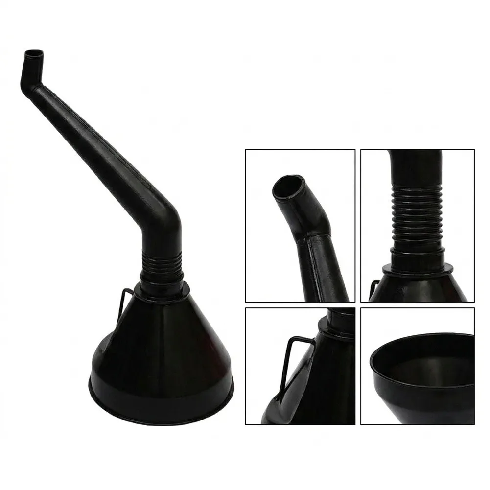 Angled Spout Oil Funnel 130mm With Mesh Screen For Car Motorcycle Truck SUV Safe Fluid Transfer No For Splash Black Plastic Kit