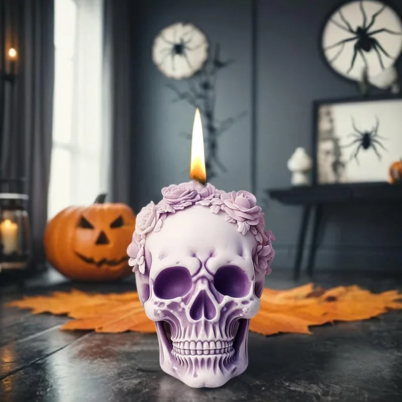 1-10PCS Halloween Rose Skull Candle Silicone Mould Aroma Plaster DIY Ornament Mould Handmade Soap Mould Halloween Decoration