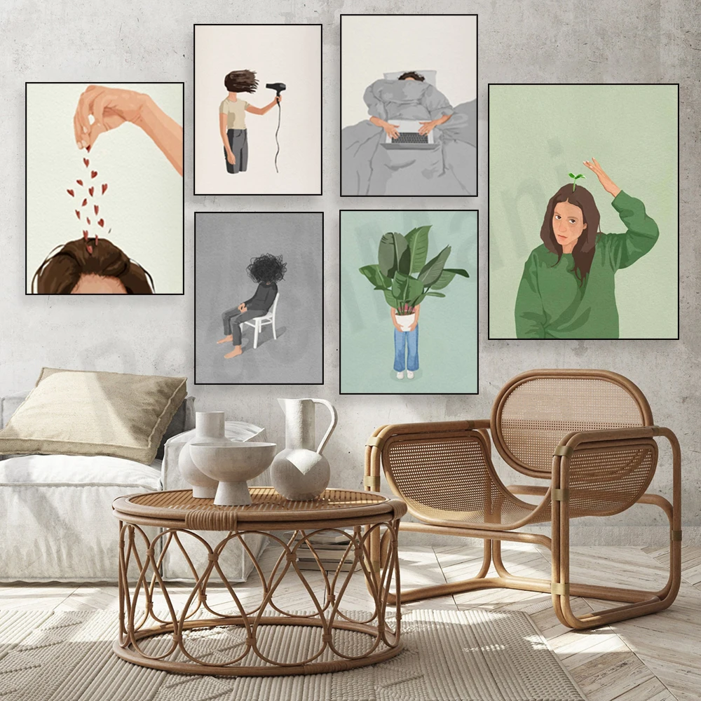 Girl's daily life, couch potato, lazy sunday on the sofa, self-care illustration, lazy girl, mood wall home decoration poster