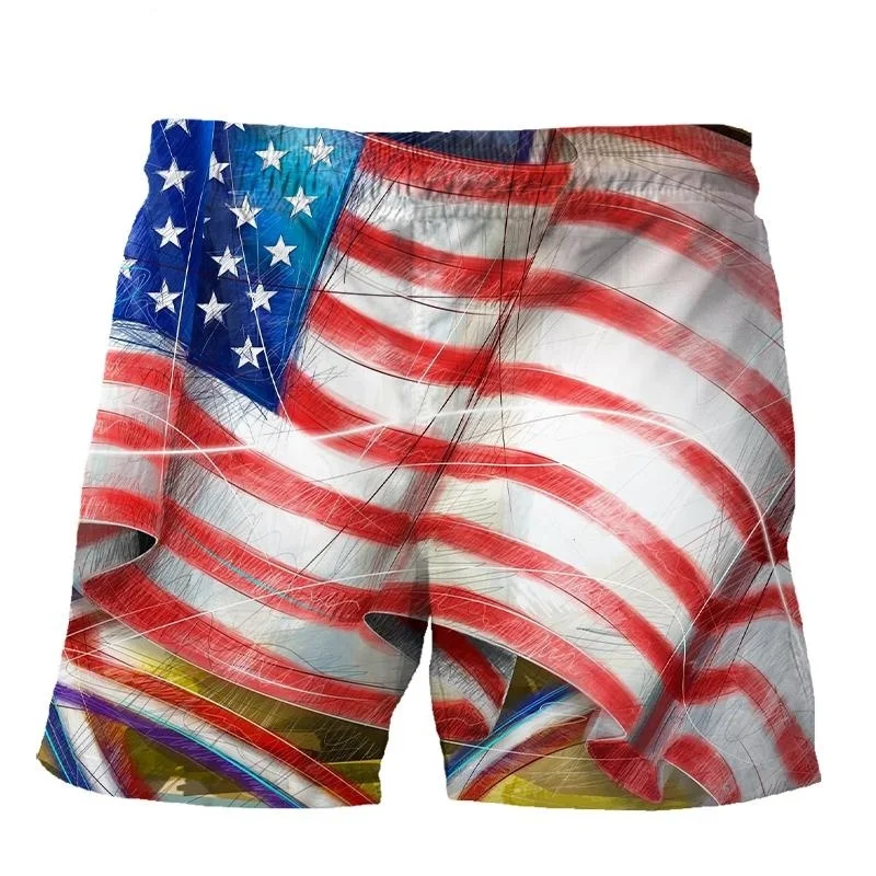 American Flag 3d Printing Beach Shorts For Men Statue of Liberty Graphics Oversized Swim Trunks New Summer Short Pants Clothing