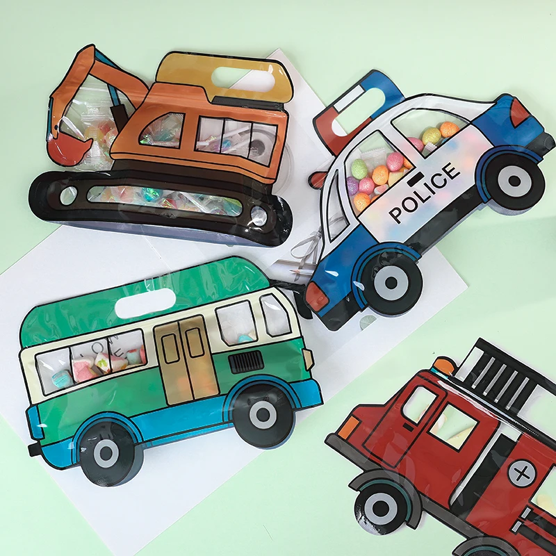 

10pcs Construction Vehicle Candy Bag Cartoon Car Bus Baking Food Ziplock Bag Handmade Self Sealing Packing Birthday Party Favors