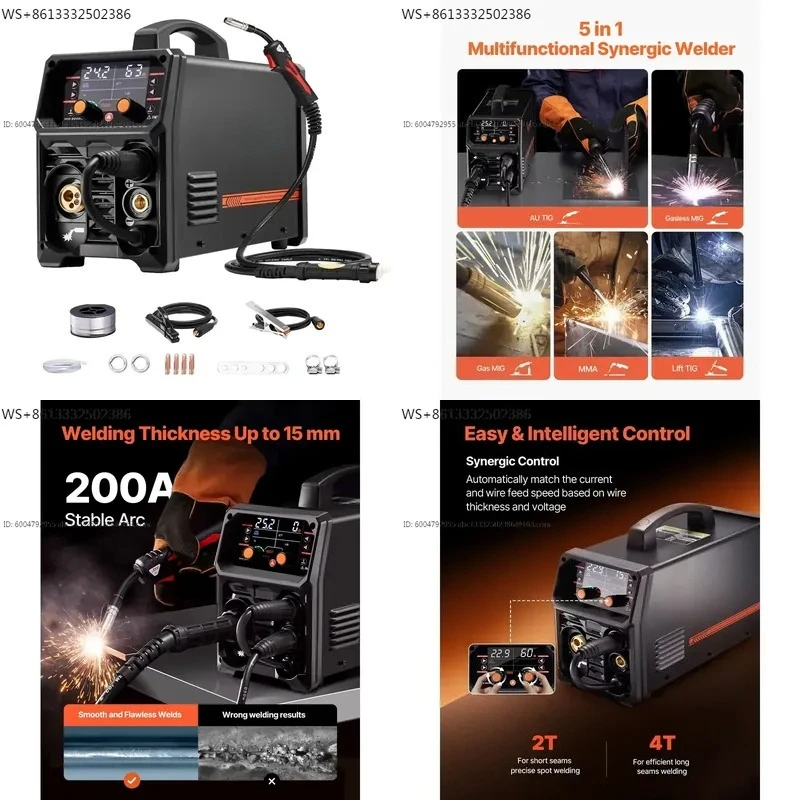 1pcs 5 in 1 MIG Welder 200A Pulse MIG Gas Flux Core Stick Lift AU  Welding Machine with  Screen Display