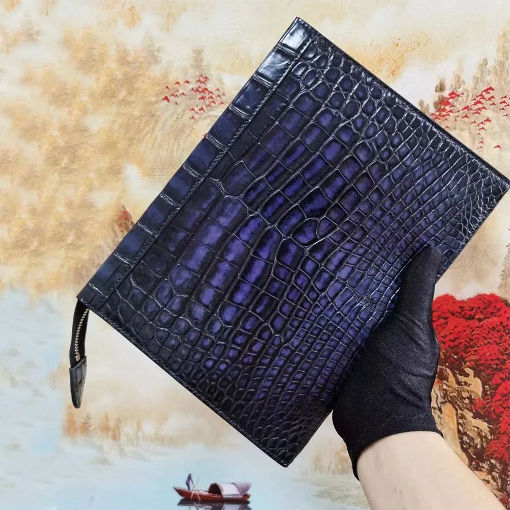 yingshang men  male crocodile leather bag men crocodile  brunsh color rubbing color blue men hand view 2