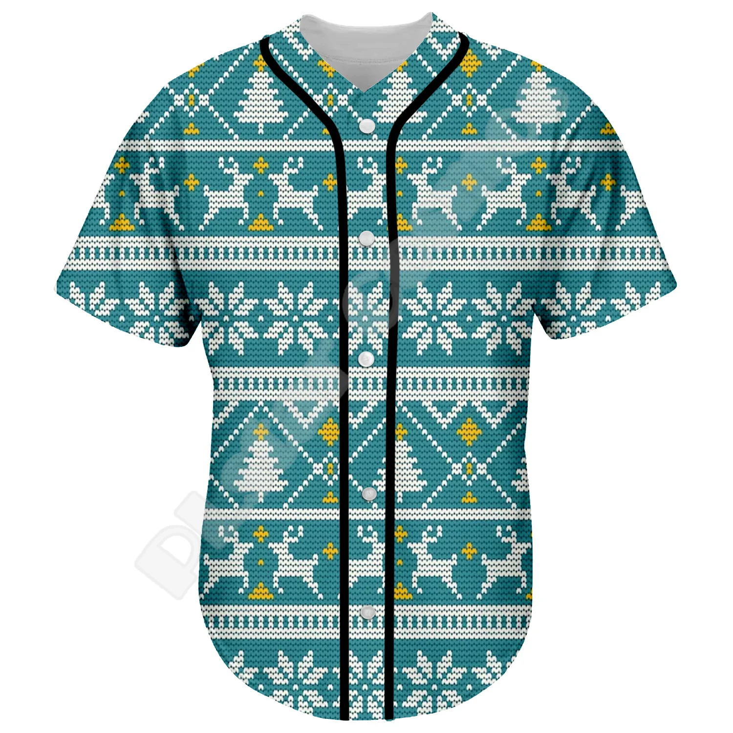 Christmas Santa Claus Pattern Xmas Tree Deer Animal Tattoo 3DPrint Summer Baseball Shirts Jersey Unisex Casual Short Sleeves X9