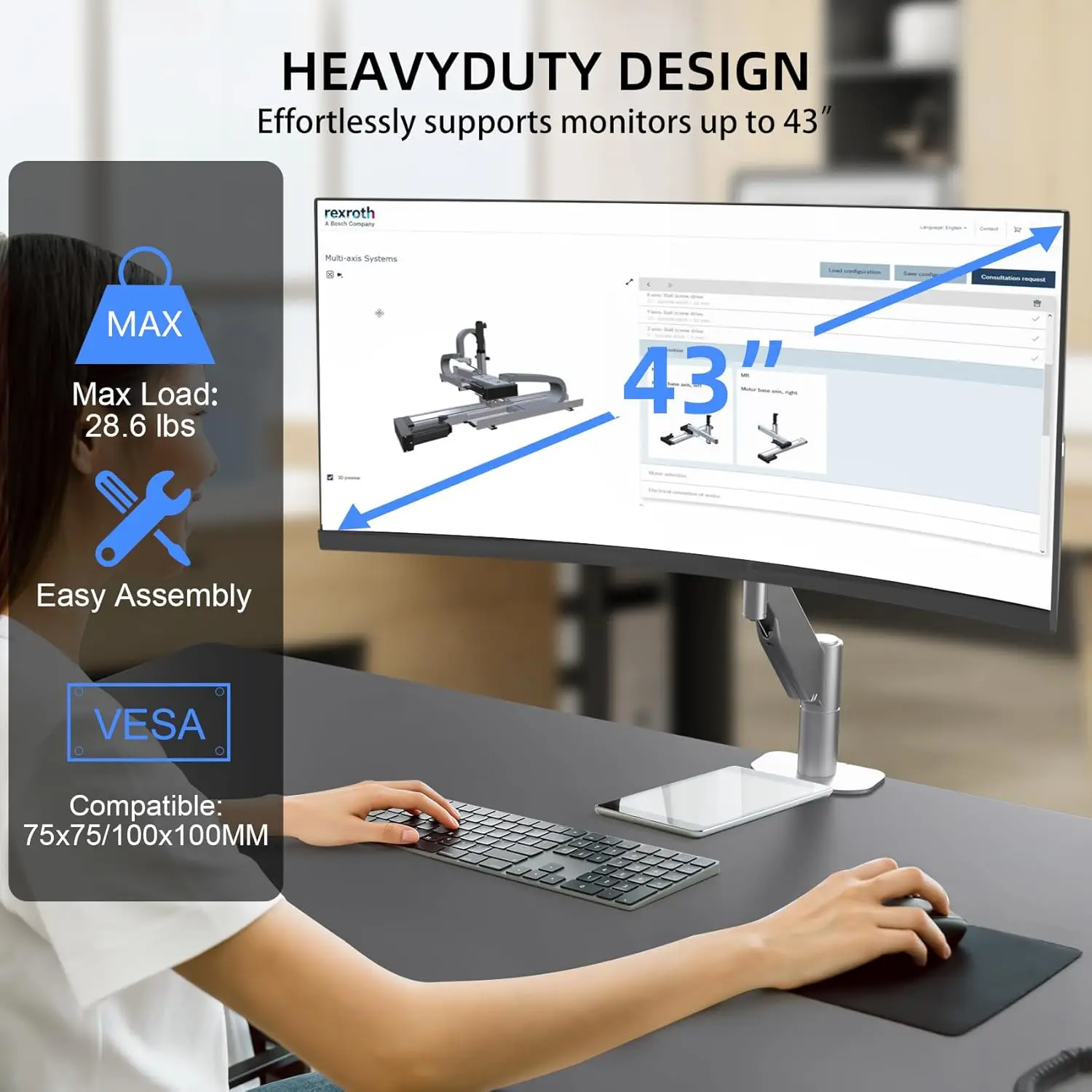ultrawide-monitor-arm-mount-for-17-to-43-inch-heavy-duty-curved-screenholds-286-lbsadjustable-gas-spring-monitor-arm-desk