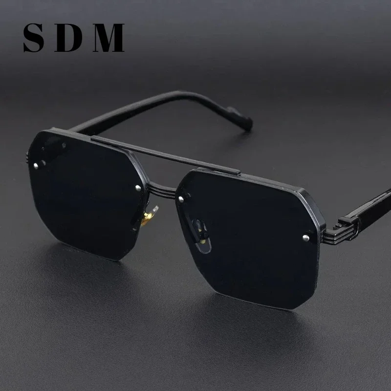 Men's Metal Sunglasses Square Half Frame Rice Nails Casual Trend Glasses Personality Retro Fashion Outdoor Sports Eyeglasseslvn