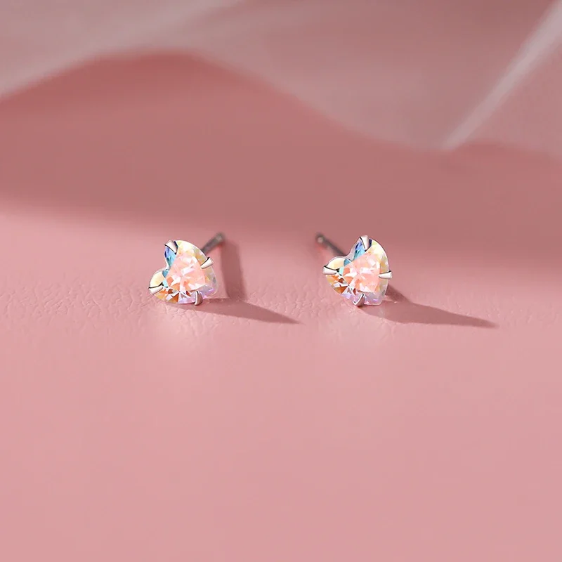 INZATT Real 925 Sterling Silver Fantastic Zircon Heart Stud Earrings for Women Cute Fine Jewelry Ear Hole Care Accessories
