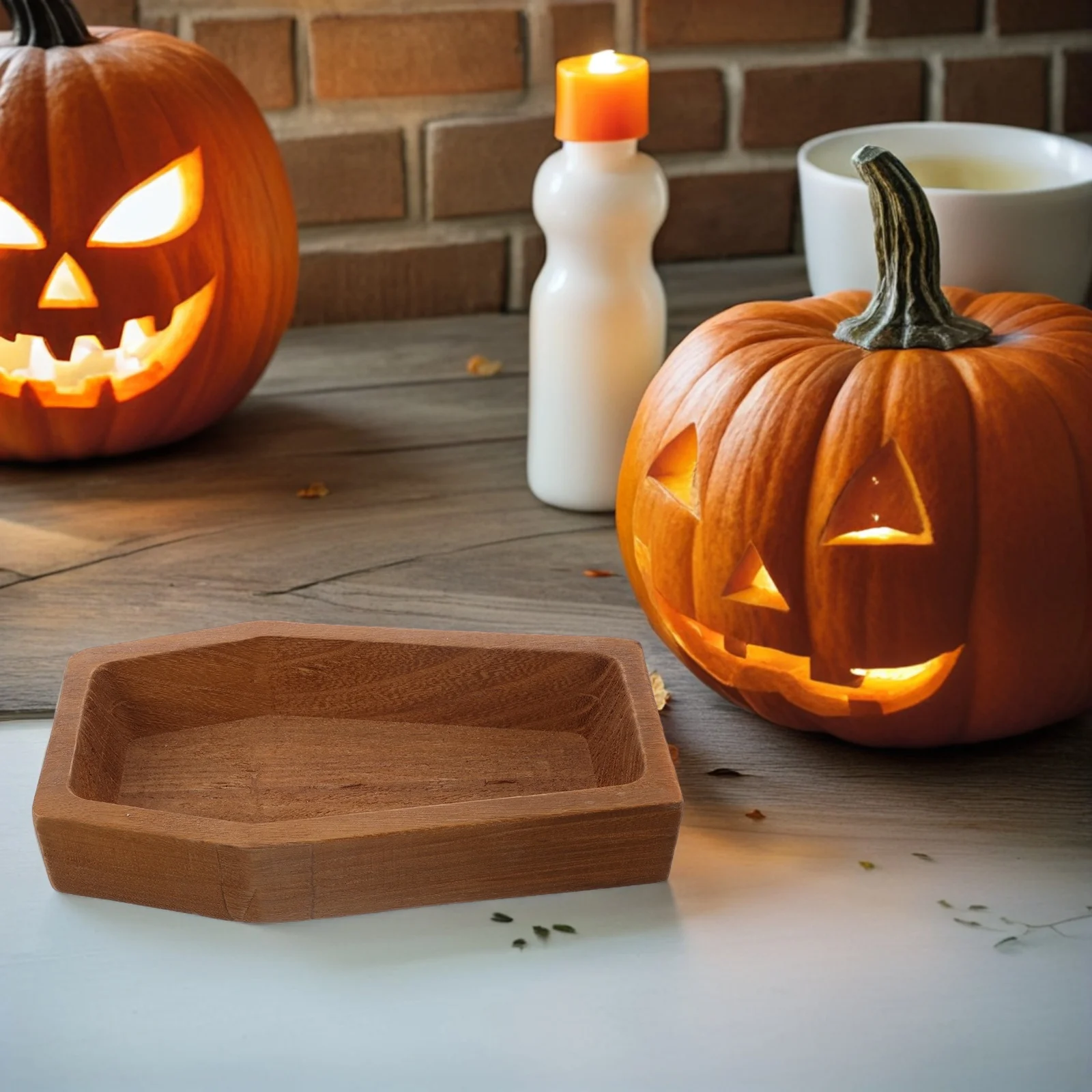 

Halloween Wooden Coffin Shaped Serving Tray - Rustic Solid Wood Fruit Platter for Snacks Appetizers - Unique Holiday Charcuterie