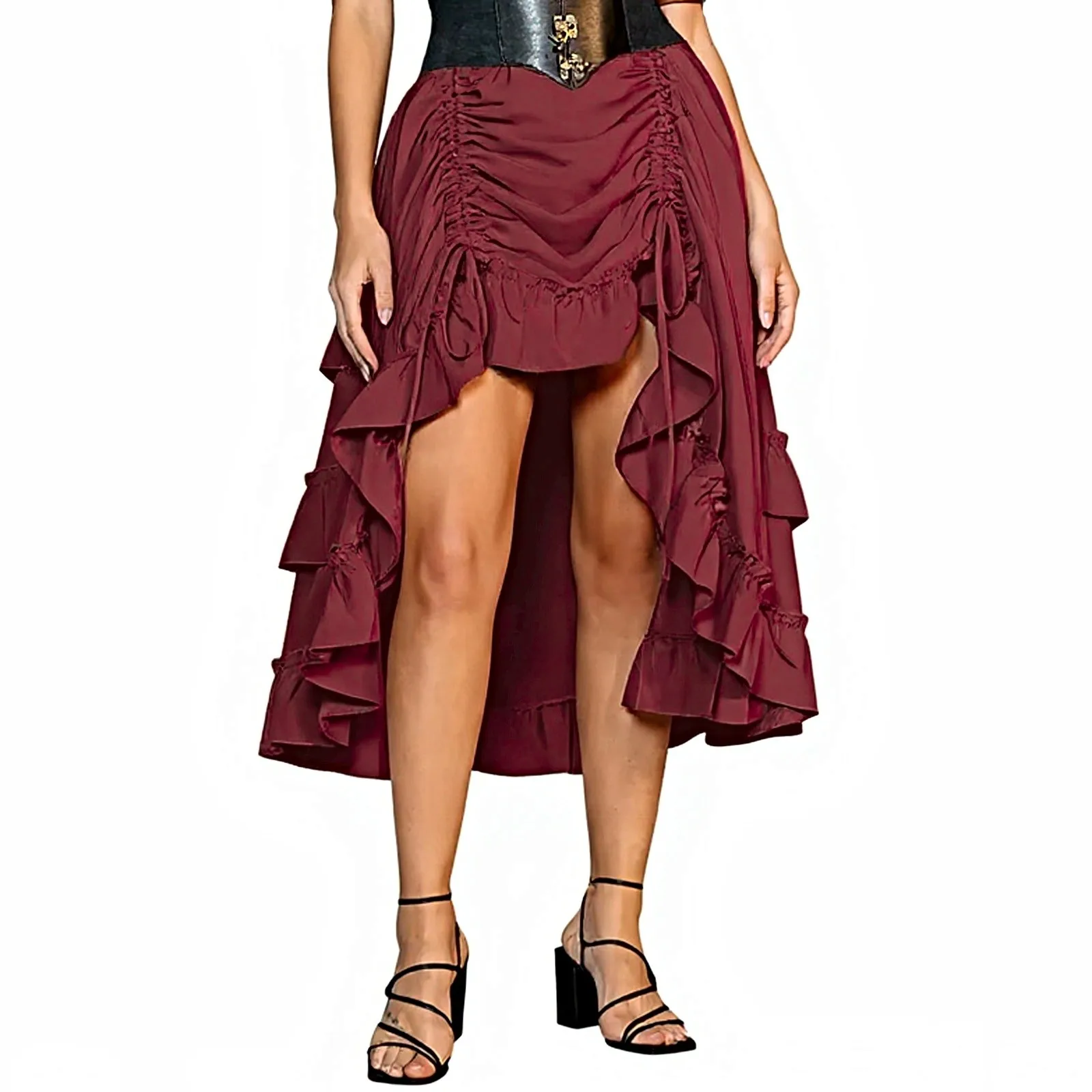 Women's Retro Palace Irregular Skirt High Waisted Drawstring Summer Long Skirts Lightweight Tiered Flowy Floral Pleated Skirts