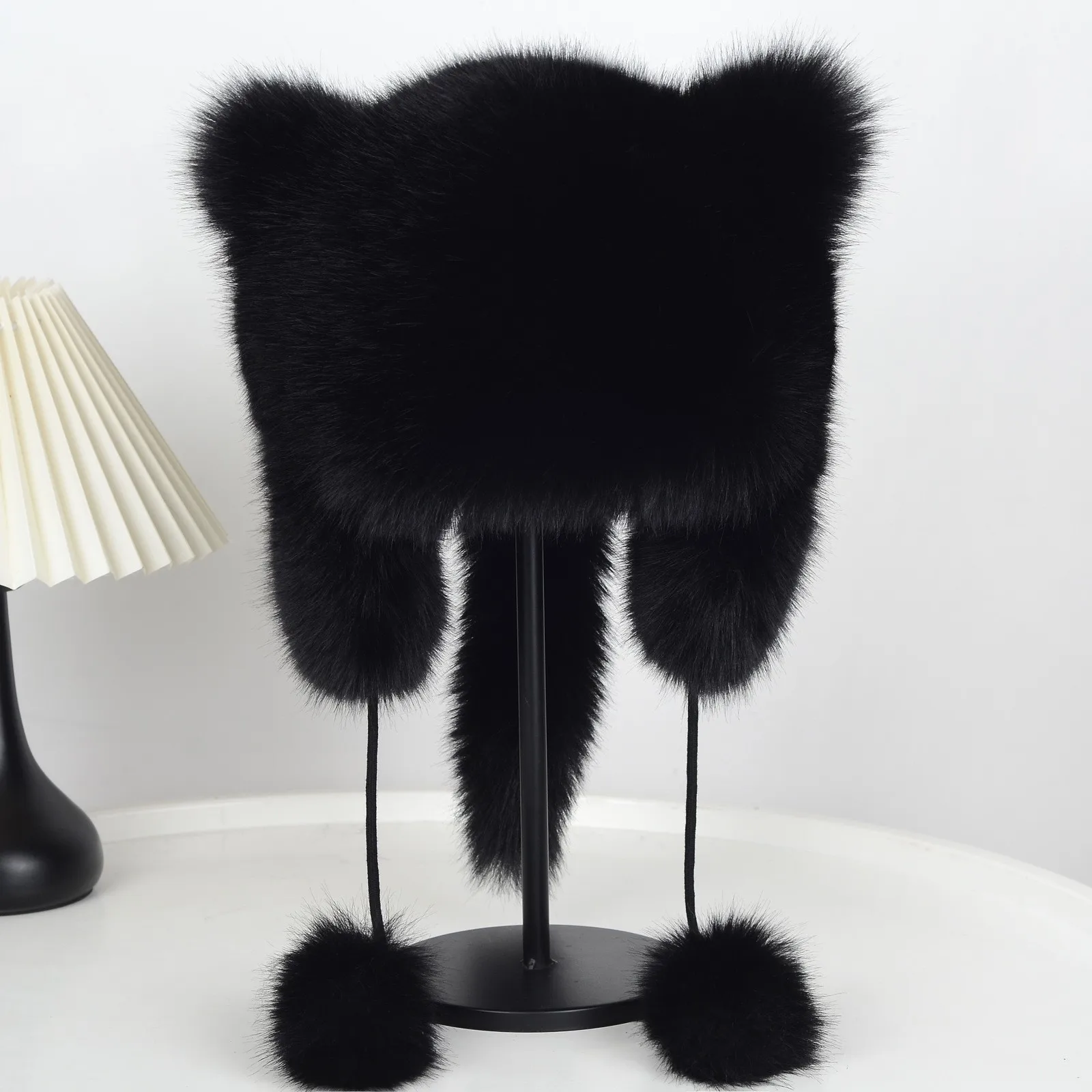 Winter Plüsch Kunstfell-Mütze für Damen Dicke Flauschige Ohrenschutz-Kappe Winddichte Warme Kopfbedeckung Balaclava-Mütze Damen Panama Russische Mütze – Detail 12