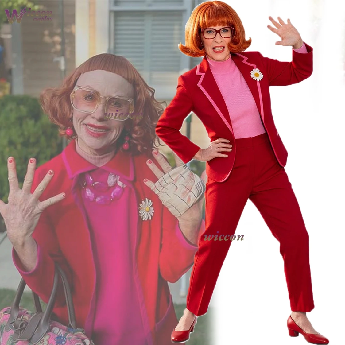 Nuevo Conjunto Hippie Disco de los 80s y 90s: Chándal Morado y Traje Rojo, Disfraz Retro de Cosplay para Halloween, Navidad, Anime, Gladys