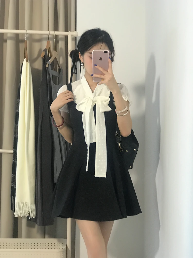 

Корейский комплект для похудения Sle College Faion Dr Женский жилет Svel Dr Polka Dot ort Sve irt Комплект из двух предметов