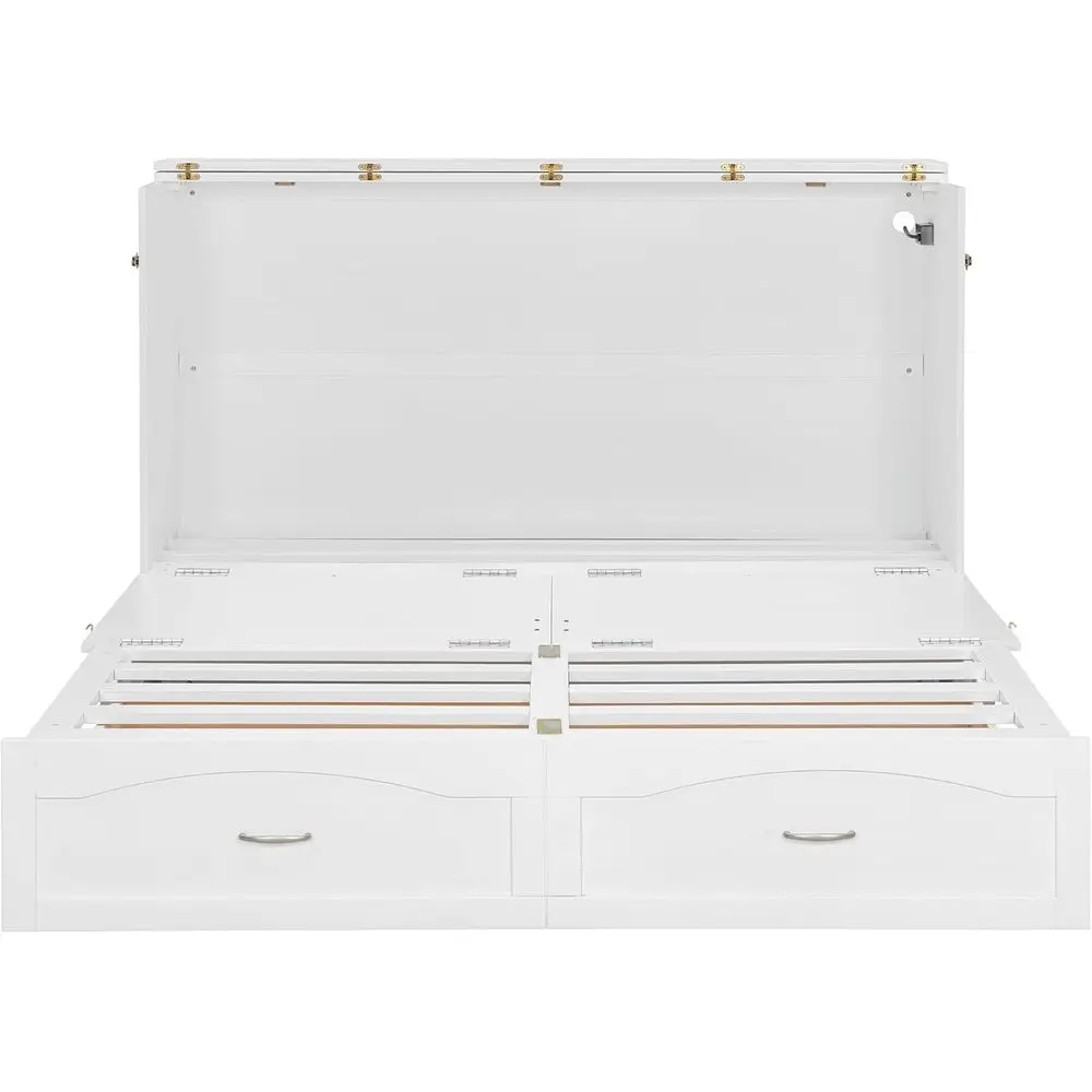 Wall-Mounted Queen Size Murphy Bed with Storage, USB Charging, Suitable for Home or Office - White